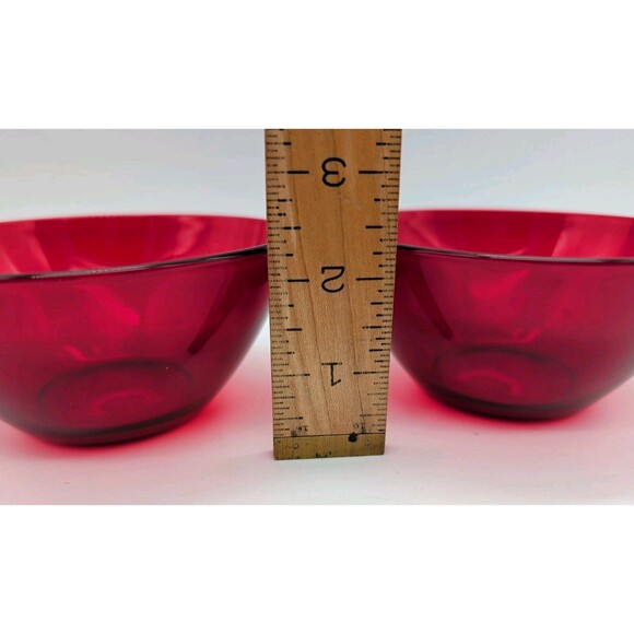 2 Ruby Red Arcoroc Desert Cereal Bowls  France Christmas Holiday Small - Picture 4 of 6
